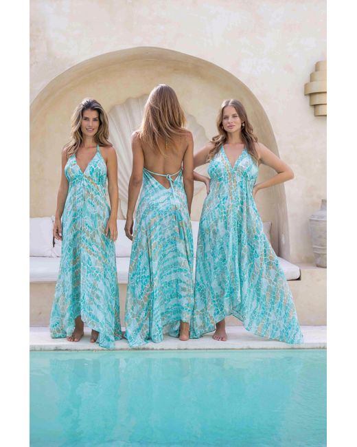 Sophia Alexia Green Aqua Pebbles Silk Ibiza Dress