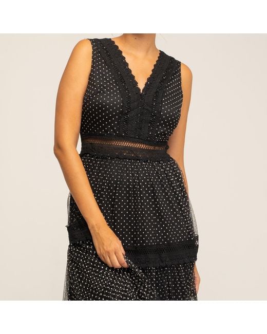 Tantra Spain Sl Black Long Plumeti Dress With V-Neck And Lace Details