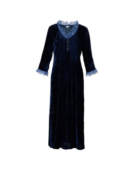 At Last Blue Silk Velvet Annabel Maxi Dress