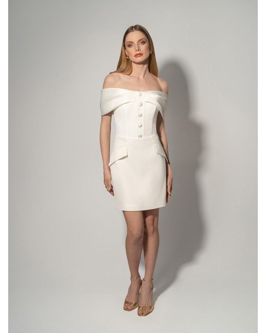 Tia Dorraine White Steel Confidence Off-Shoulder Mini Dress Pearl