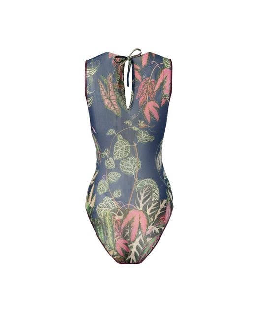 Rodasoleil Smart Swimwear Blue Tan-Through Mesh One-Piece Sleeveless Swimsuit Botanicum