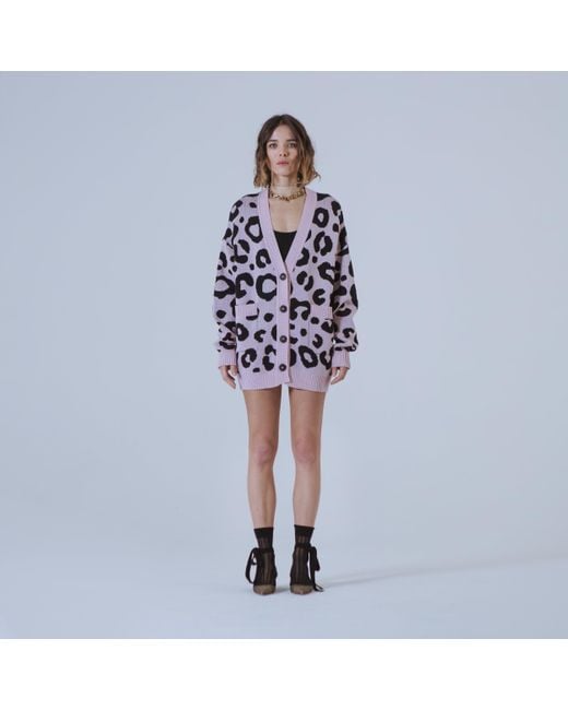 SVETA Milano Black Georgia/ Leopard-Jacquard Long Cardigan