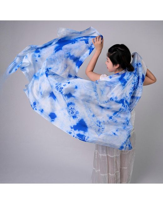 Silk and Bears Blue Cloud Shibori Habotai Silk Scarf – Hand-Dyed Mulberry Silk