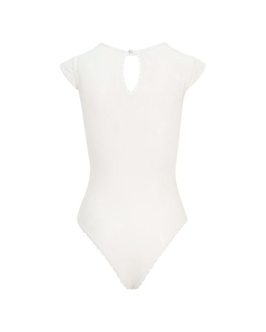 Belle -et-BonBon White Angel Mesh Angel Wing Cap-Sleeved Sheer Body With Pearl Button Sequin And Beaded Embellishment.Gift Wrapped