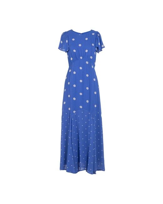 Rose & Nancy Blue Joanna And Polka Dot Print Frill Sleeve Maxi Dress