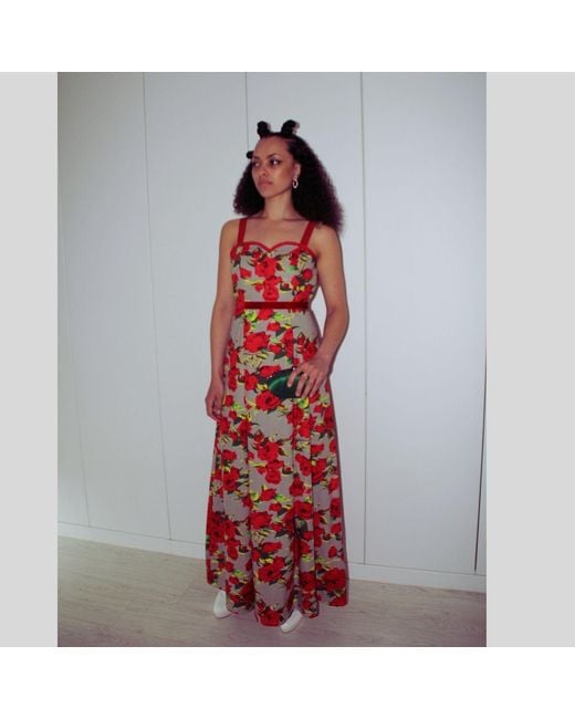 Couture to Your Door Red Rose Floral Maxi Garden Dress
