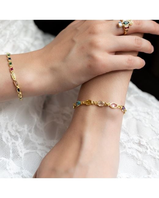 Spero London Metallic Multicolour Oval Gem Sterling Bracelet