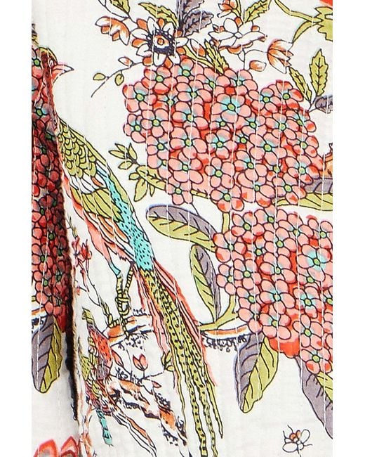 Yumi' White Peacock Print Reversible Cotton Quilted Jacket