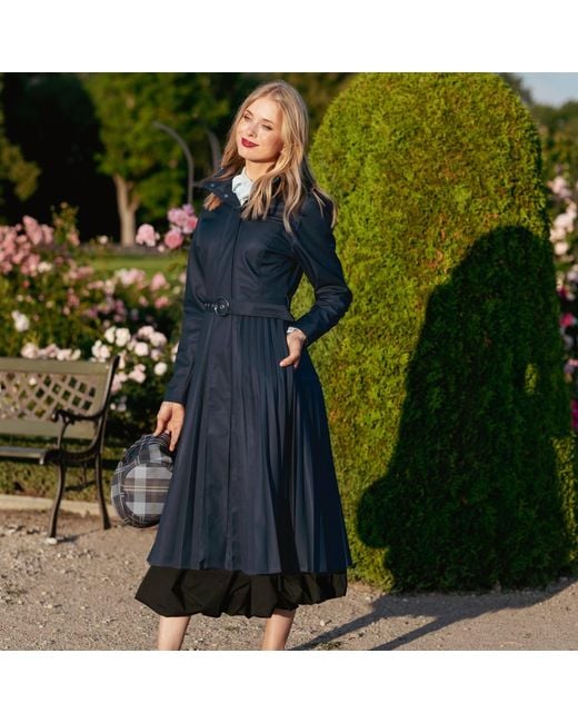 RainSisters Blue Fit & Flare A-Line Coat With Pleated Skirt Serenade