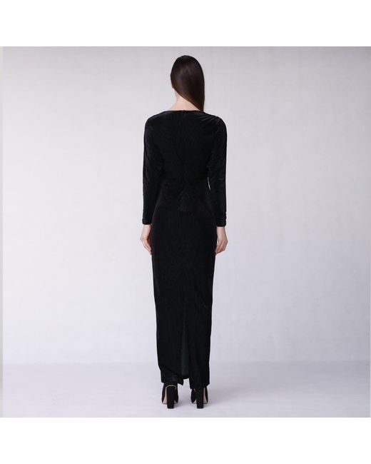 Smart and Joy Black Textured Velvet V-Neck Maxi Dress