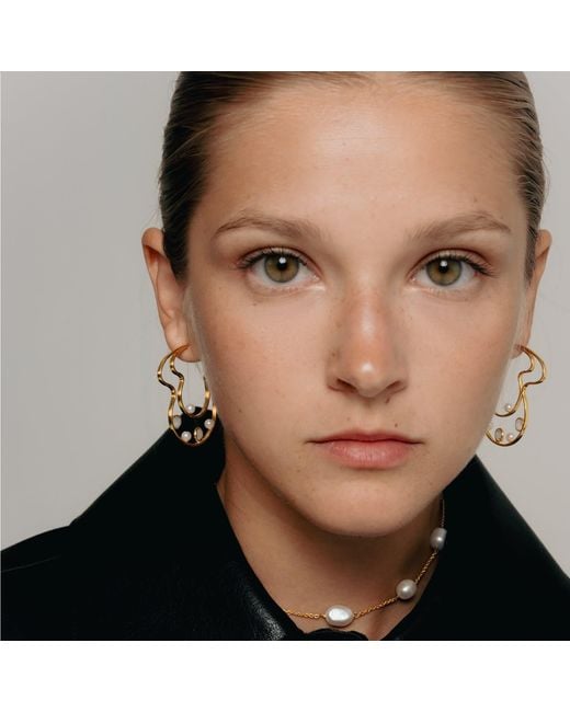 Lavani Jewels Metallic Lyra Pearl Hoop Earrings