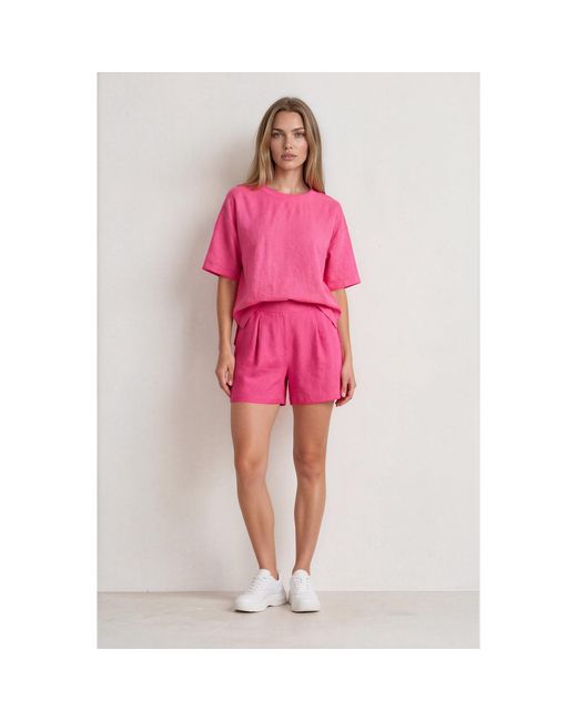 Oh!Zuza Pink Matte Viscose Relaxed T-Shirt & Shorts Set
