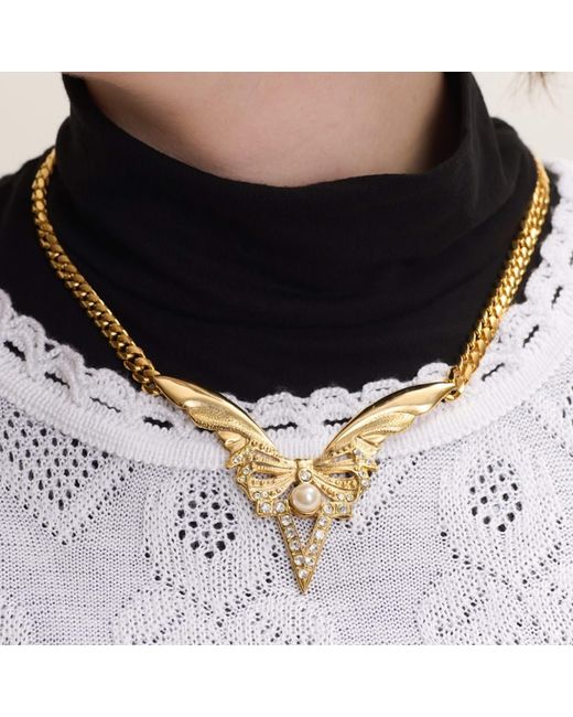 Caramel Vintage Jewellery Metallic Winged Pearl Statement Necklace