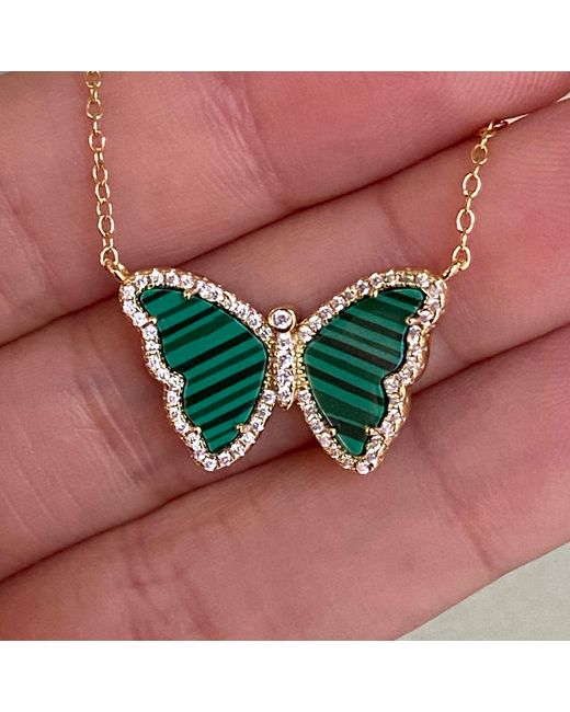 KAMARIA Green Malachite Butterfly Necklace With Crystals