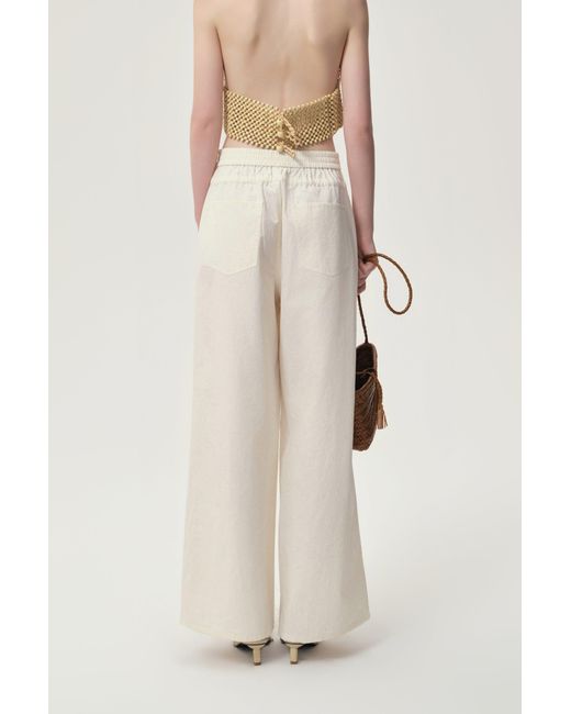 FRONT ROW SHOP Natural Neutrals Ibiza Double Waist Trousers Ivory