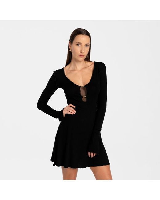 Mandragora Black Viscose Dress With Neckline And Decorative Details – Chloe