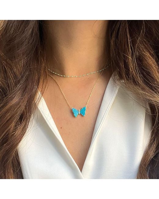 KAMARIA Blue Opal Butterfly Necklace With Prongs