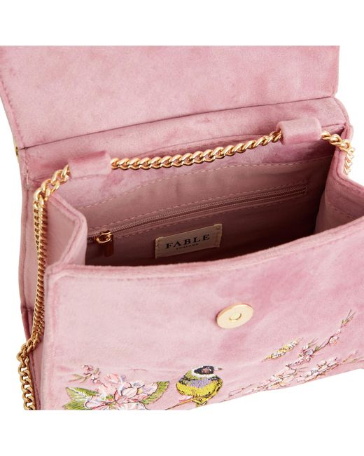 Fable England Pink Morning Song Bird Embroidered Mini Tote