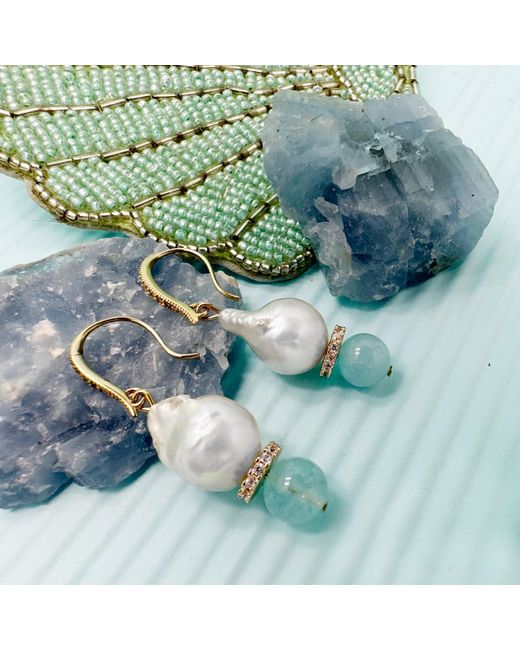 Farra Blue Natural Baroque Pearls With Aquamarine Earrings