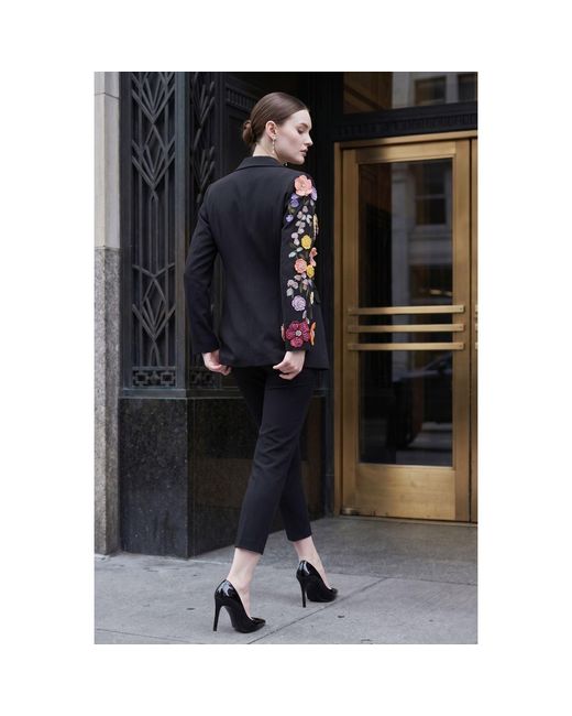 Modenaire Blue Asymmetric Floral Appliqué Blazer