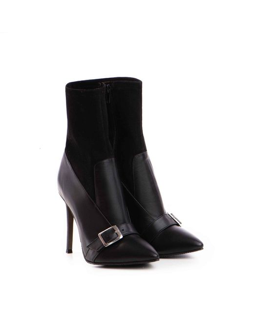 The 5Th Element Black Sleek Stretch Leather Ankle Boots