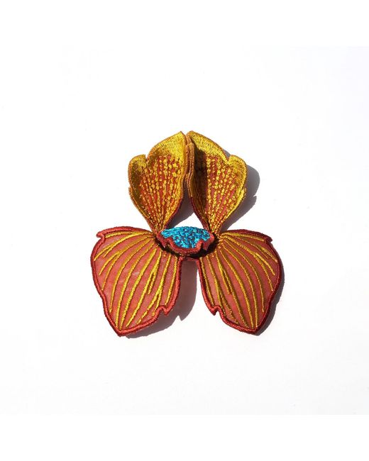 Nana Watanabe Orange Neutrals Click Flora Folded Dimensional Embroidered Earrings