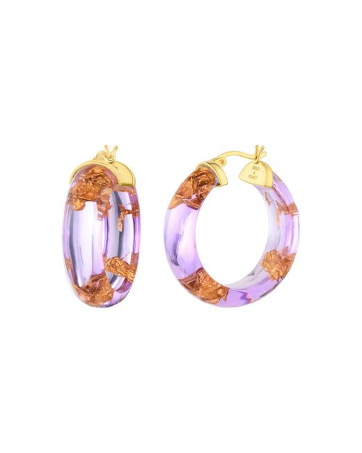 Gold & Honey Pink 24K Leaf Huggie Hoop Earrings