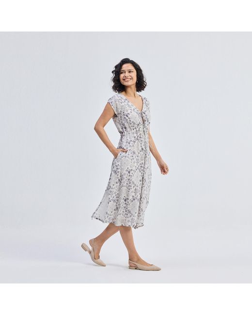 REISTOR Gray Deep V-Neck Gathered Dress