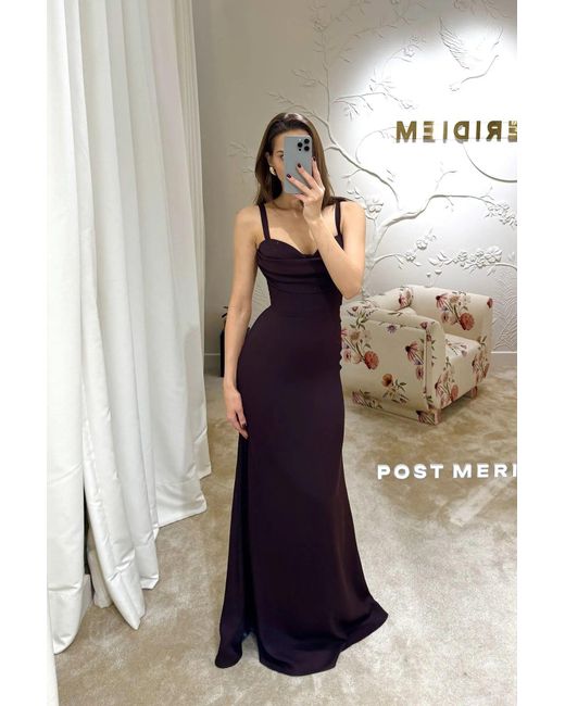 POST MERIDIEM Purple Chocolate Maxi Dress With Gathered Bodice