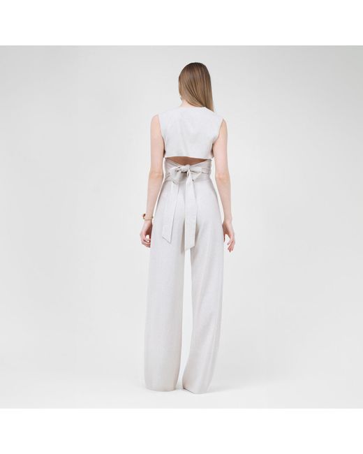 BLUZAT White Neutrals Ivoire Linen Suit With Cut-out Vest And Straight Trousers