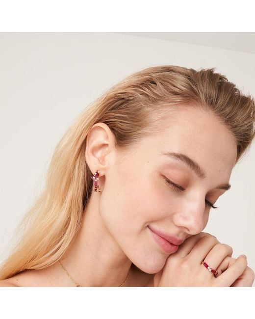 Juvetti Pink Rose Ruby & Diamond Medium Hoop Lanna Rose Earrings