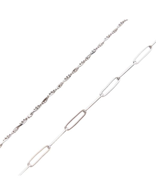 Spero London White Bead Chain Twisted & Large Rectangular Chain Sterling Bracelet Set