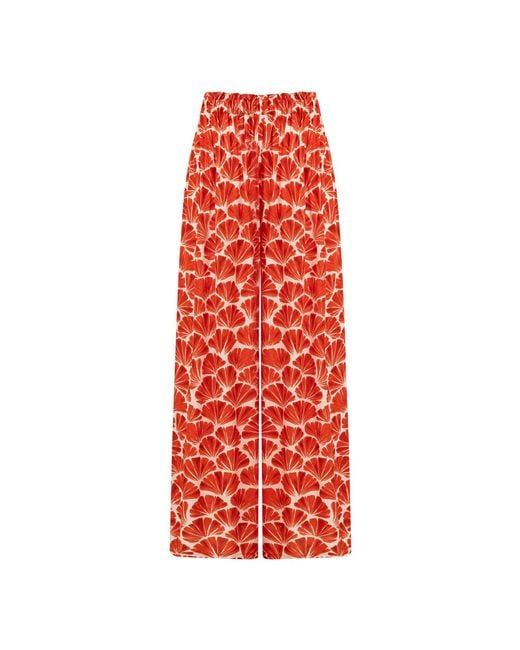 Lilamie Red Bali Loose Fit Elastic Waist Long Summer Pants