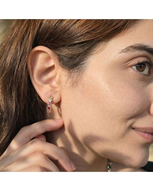 Harfi Metallic Multicolour Gemstone Plated Hoop Earrings
