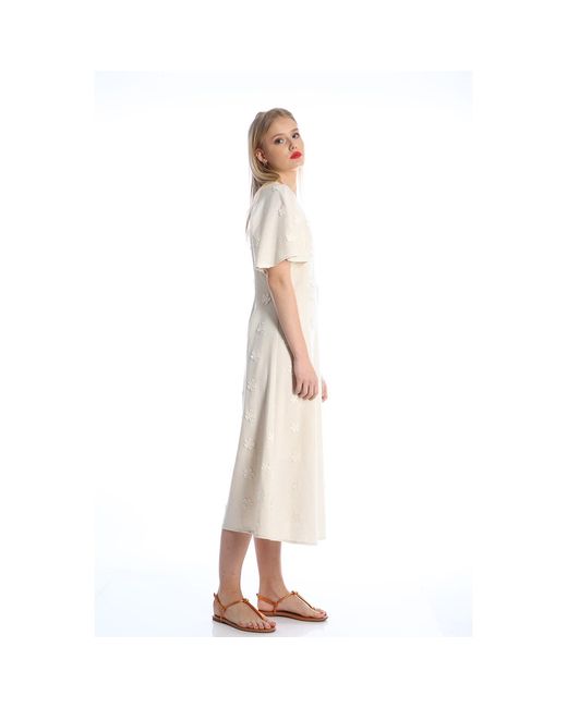 Silvia Serban Natural Neutrals 3D Flowers Dress With Negligee