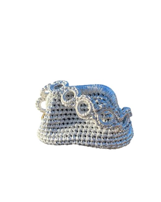 Sibylla Delphica Blue Mini Metallic Crochet Clutch Bag