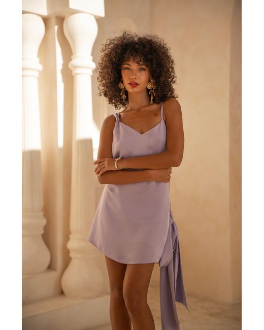 Clerestory Purple Naiome Pearl Embellished Open Back Mini Dress