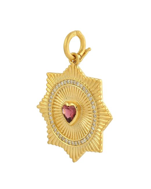 Artisan Metallic 14k Yellow Gold Diamond Tourmaline Star Heart Shape Pendant