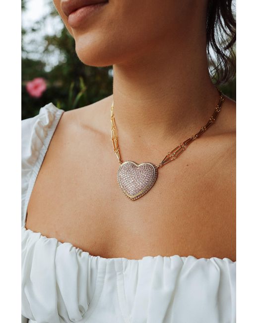 Adriana Pappas Designs Metallic Chained Pave Heart Necklace