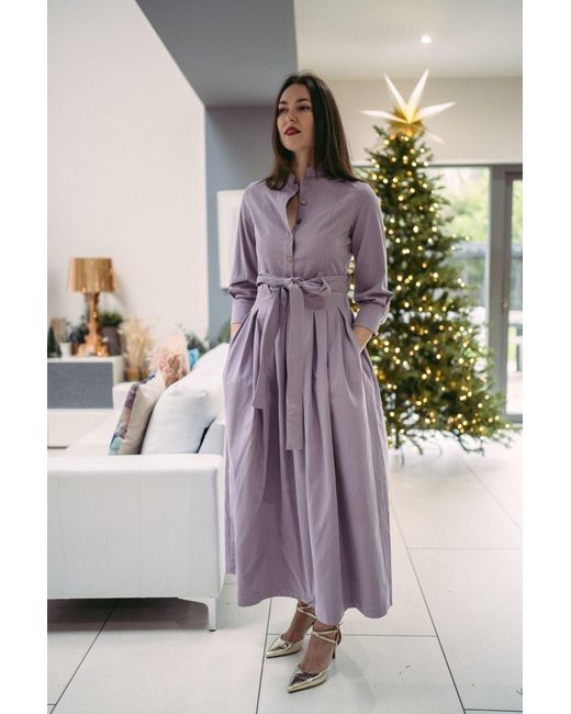 BEIRA Purple Marina Dress Long Pleated Shirt Dress