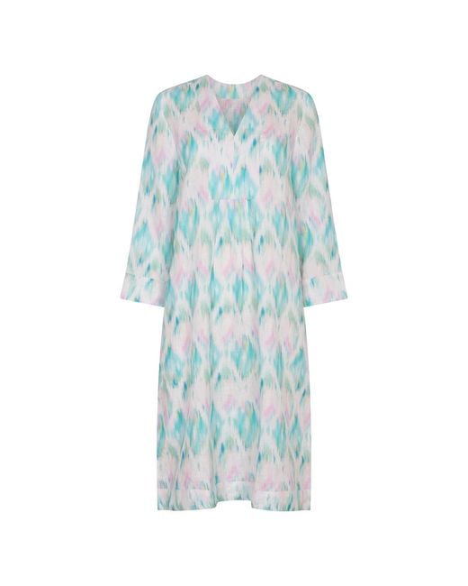 NoLoGo-chic Blue Ikat Multi Picot Dress Linen Aqua