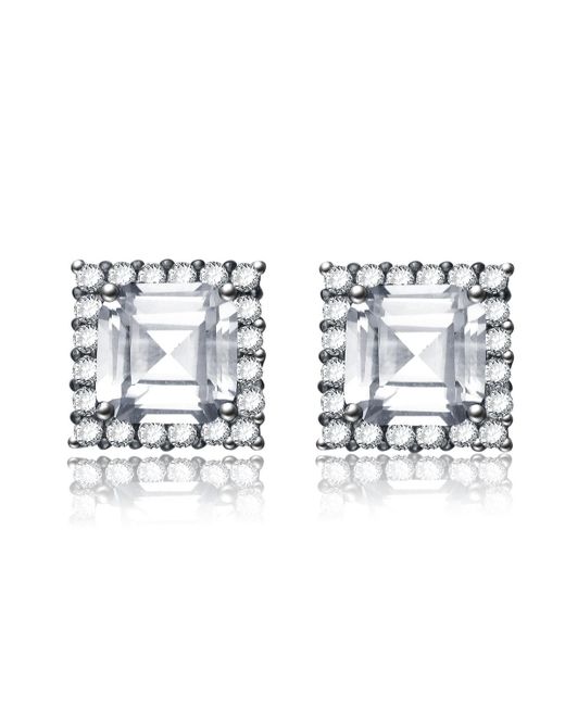 Genevive Jewelry Metallic Cz Black Plated Square Stud Style Earrings