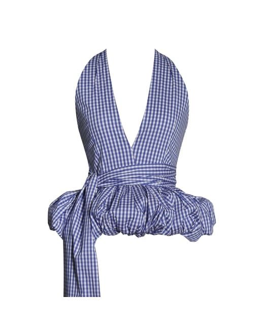 Miss Circle New York Blue Ilene & Checkered Bubble Hem Halter Top