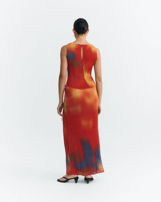 Thinking Mu Red Pleated Long Skirt Flowers Pauline