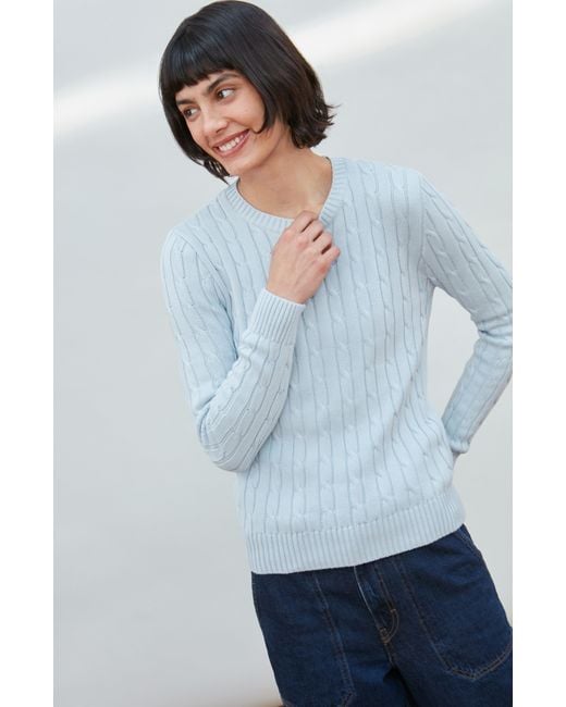 Paul James Knitwear Blue Cotton Taylor Cable Crew Neck Jumper