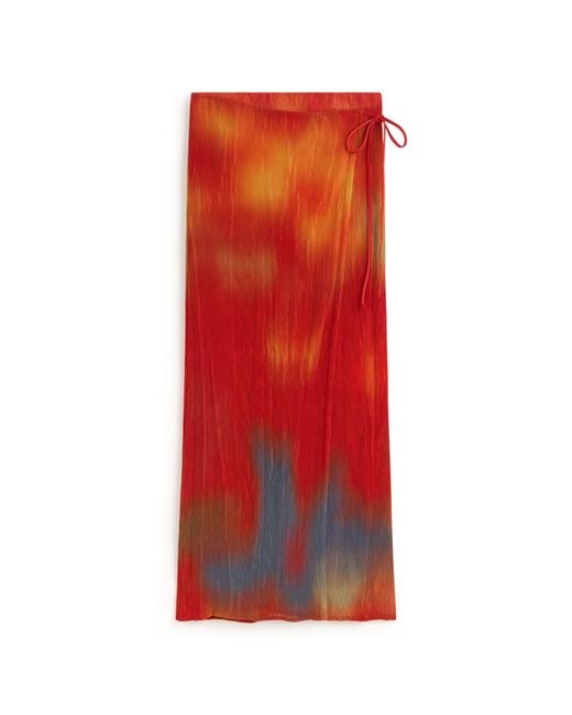 Thinking Mu Red Pleated Long Skirt Flowers Pauline