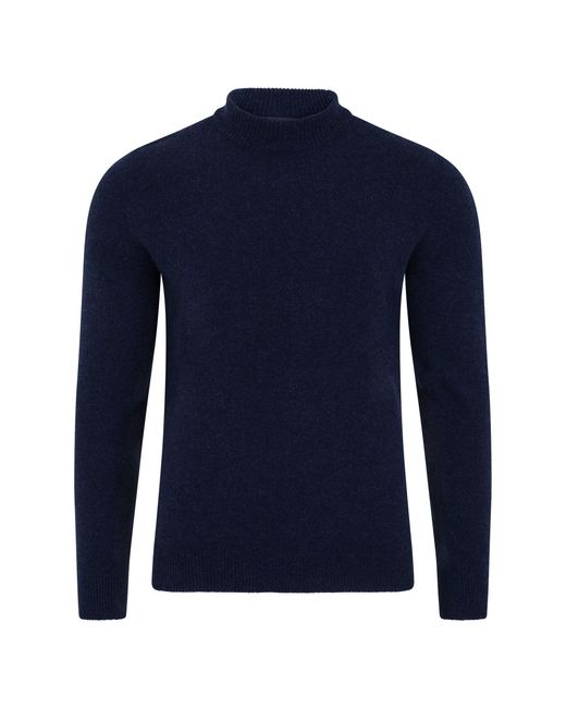 Paul James Knitwear Blue Lambswool Arden Narrow Mock Turtle Neck Jumper for men