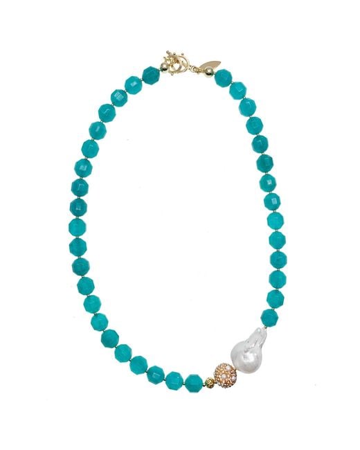 Farra Blue Baroque Pearl With Jade Simple Short Necklace