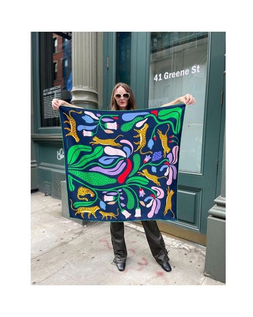 Jessie Zhao New York Green Double Sided Silk Scarf Of Jungle Night