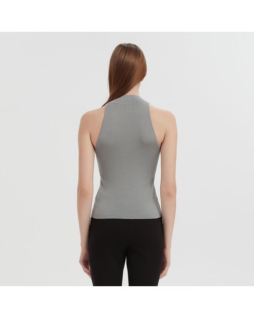 NUAJE NUAJE Gray Halterneck Merino Wool-Silk Knit Tank